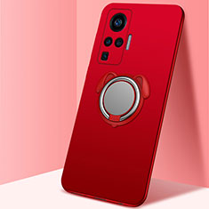 Funda Silicona Carcasa Ultrafina Goma con Magnetico Anillo de dedo Soporte A03 para Vivo X51 5G Rojo