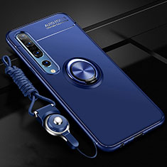 Funda Silicona Carcasa Ultrafina Goma con Magnetico Anillo de dedo Soporte A03 para Xiaomi Mi 10 Pro Azul