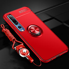 Funda Silicona Carcasa Ultrafina Goma con Magnetico Anillo de dedo Soporte A03 para Xiaomi Mi 10 Pro Rojo