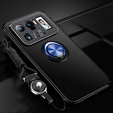 Funda Silicona Carcasa Ultrafina Goma con Magnetico Anillo de dedo Soporte A03 para Xiaomi Mi 11 Ultra 5G Azul y Negro