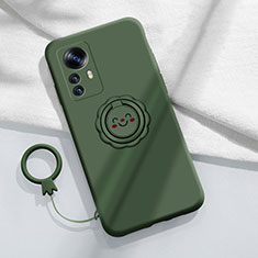 Funda Silicona Carcasa Ultrafina Goma con Magnetico Anillo de dedo Soporte A03 para Xiaomi Mi 12 5G Verde