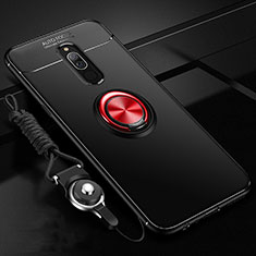 Funda Silicona Carcasa Ultrafina Goma con Magnetico Anillo de dedo Soporte A03 para Xiaomi Redmi 8 Rojo y Negro