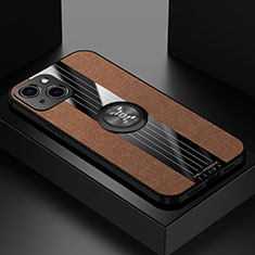 Funda Silicona Carcasa Ultrafina Goma con Magnetico Anillo de dedo Soporte A04 para Apple iPhone 13 Mini Marron