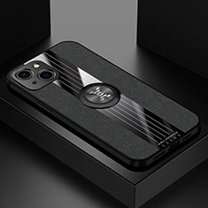 Funda Silicona Carcasa Ultrafina Goma con Magnetico Anillo de dedo Soporte A04 para Apple iPhone 13 Negro