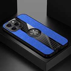 Funda Silicona Carcasa Ultrafina Goma con Magnetico Anillo de dedo Soporte A04 para Apple iPhone 13 Pro Azul