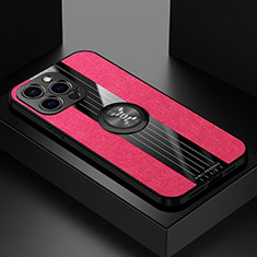 Funda Silicona Carcasa Ultrafina Goma con Magnetico Anillo de dedo Soporte A04 para Apple iPhone 13 Pro Rojo