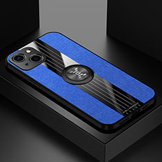 Funda Silicona Carcasa Ultrafina Goma con Magnetico Anillo de dedo Soporte A04 para Apple iPhone 14 Plus Azul