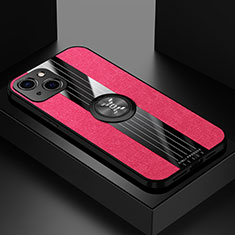 Funda Silicona Carcasa Ultrafina Goma con Magnetico Anillo de dedo Soporte A04 para Apple iPhone 14 Plus Rojo