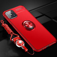 Funda Silicona Carcasa Ultrafina Goma con Magnetico Anillo de dedo Soporte A04 para Oppo Reno4 Z 5G Rojo