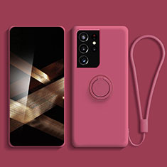 Funda Silicona Carcasa Ultrafina Goma con Magnetico Anillo de dedo Soporte A04 para Samsung Galaxy S24 Ultra 5G Rojo Rosa