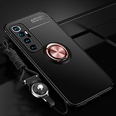 Funda Silicona Carcasa Ultrafina Goma con Magnetico Anillo de dedo Soporte A04 para Xiaomi Mi 10 Ultra Oro y Negro