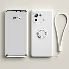 Funda Silicona Carcasa Ultrafina Goma con Magnetico Anillo de dedo Soporte A04 para Xiaomi Mi 11 Pro 5G Blanco