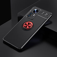 Funda Silicona Carcasa Ultrafina Goma con Magnetico Anillo de dedo Soporte A04 para Xiaomi Mi 12 5G Rojo y Negro
