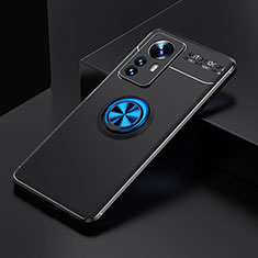 Funda Silicona Carcasa Ultrafina Goma con Magnetico Anillo de dedo Soporte A04 para Xiaomi Mi 12 Lite 5G Azul y Negro