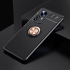 Funda Silicona Carcasa Ultrafina Goma con Magnetico Anillo de dedo Soporte A04 para Xiaomi Mi 12 Lite 5G Oro y Negro