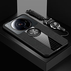 Funda Silicona Carcasa Ultrafina Goma con Magnetico Anillo de dedo Soporte A04 para Xiaomi Mi 12 Ultra 5G Negro