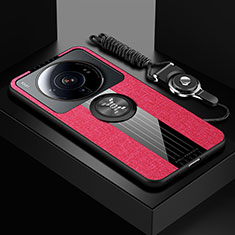 Funda Silicona Carcasa Ultrafina Goma con Magnetico Anillo de dedo Soporte A04 para Xiaomi Mi 12 Ultra 5G Rojo