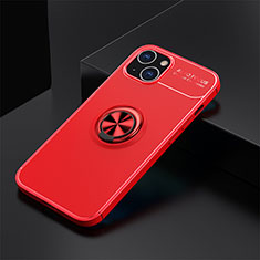 Funda Silicona Carcasa Ultrafina Goma con Magnetico Anillo de dedo Soporte A05 para Apple iPhone 13 Mini Rojo