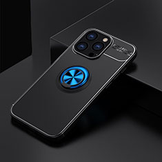Funda Silicona Carcasa Ultrafina Goma con Magnetico Anillo de dedo Soporte A05 para Apple iPhone 13 Pro Max Azul y Negro