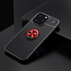 Funda Silicona Carcasa Ultrafina Goma con Magnetico Anillo de dedo Soporte A05 para Apple iPhone 13 Pro Rojo y Negro