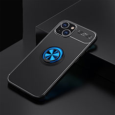 Funda Silicona Carcasa Ultrafina Goma con Magnetico Anillo de dedo Soporte A05 para Apple iPhone 15 Azul y Negro