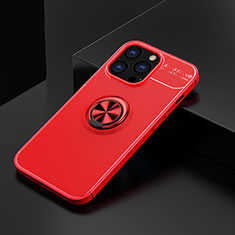Funda Silicona Carcasa Ultrafina Goma con Magnetico Anillo de dedo Soporte A05 para Apple iPhone 15 Pro Rojo