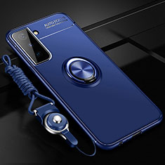 Funda Silicona Carcasa Ultrafina Goma con Magnetico Anillo de dedo Soporte A05 para Samsung Galaxy S21 5G Azul