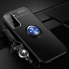 Funda Silicona Carcasa Ultrafina Goma con Magnetico Anillo de dedo Soporte A05 para Samsung Galaxy S21 5G Azul y Negro