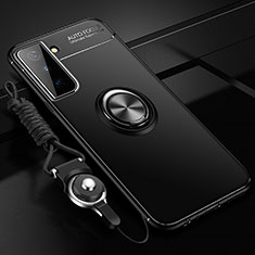 Funda Silicona Carcasa Ultrafina Goma con Magnetico Anillo de dedo Soporte A05 para Samsung Galaxy S21 5G Negro