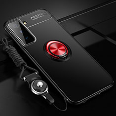 Funda Silicona Carcasa Ultrafina Goma con Magnetico Anillo de dedo Soporte A05 para Samsung Galaxy S21 5G Rojo y Negro