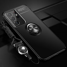 Funda Silicona Carcasa Ultrafina Goma con Magnetico Anillo de dedo Soporte A05 para Samsung Galaxy S21 Ultra 5G Negro
