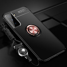 Funda Silicona Carcasa Ultrafina Goma con Magnetico Anillo de dedo Soporte A05 para Samsung Galaxy S24 5G Oro y Negro