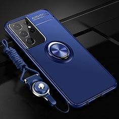 Funda Silicona Carcasa Ultrafina Goma con Magnetico Anillo de dedo Soporte A05 para Samsung Galaxy S24 Ultra 5G Azul