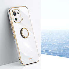 Funda Silicona Carcasa Ultrafina Goma con Magnetico Anillo de dedo Soporte A05 para Xiaomi Mi 11 Pro 5G Blanco