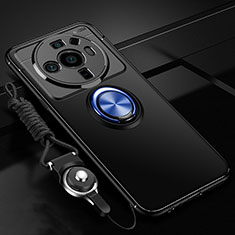 Funda Silicona Carcasa Ultrafina Goma con Magnetico Anillo de dedo Soporte A05 para Xiaomi Mi 12 Ultra 5G Azul y Negro