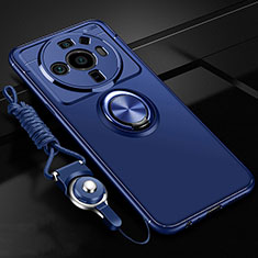 Funda Silicona Carcasa Ultrafina Goma con Magnetico Anillo de dedo Soporte A05 para Xiaomi Mi 12S Ultra 5G Azul