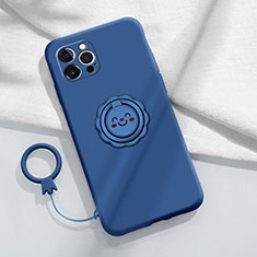 Funda Silicona Carcasa Ultrafina Goma con Magnetico Anillo de dedo Soporte A06 para Apple iPhone 13 Pro Azul