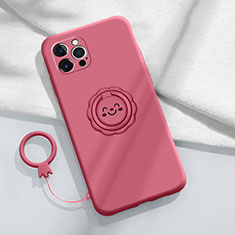 Funda Silicona Carcasa Ultrafina Goma con Magnetico Anillo de dedo Soporte A06 para Apple iPhone 13 Pro Max Rojo
