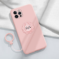 Funda Silicona Carcasa Ultrafina Goma con Magnetico Anillo de dedo Soporte A06 para Apple iPhone 13 Pro Rosa