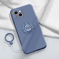 Funda Silicona Carcasa Ultrafina Goma con Magnetico Anillo de dedo Soporte A06 para Apple iPhone 14 Plus Gris Lavanda