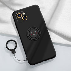 Funda Silicona Carcasa Ultrafina Goma con Magnetico Anillo de dedo Soporte A06 para Apple iPhone 14 Plus Negro