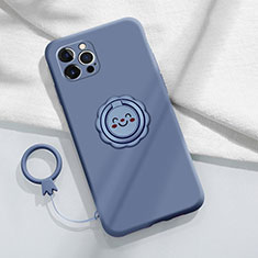 Funda Silicona Carcasa Ultrafina Goma con Magnetico Anillo de dedo Soporte A06 para Apple iPhone 14 Pro Gris Lavanda