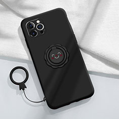 Funda Silicona Carcasa Ultrafina Goma con Magnetico Anillo de dedo Soporte A06 para Apple iPhone 14 Pro Max Negro