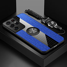 Funda Silicona Carcasa Ultrafina Goma con Magnetico Anillo de dedo Soporte A06 para Samsung Galaxy S21 Ultra 5G Azul