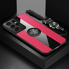 Funda Silicona Carcasa Ultrafina Goma con Magnetico Anillo de dedo Soporte A06 para Samsung Galaxy S21 Ultra 5G Rojo