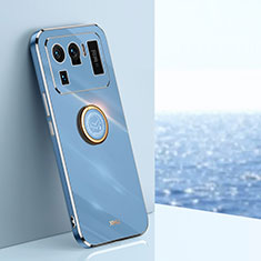 Funda Silicona Carcasa Ultrafina Goma con Magnetico Anillo de dedo Soporte A06 para Xiaomi Mi 11 Ultra 5G Azul