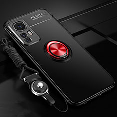 Funda Silicona Carcasa Ultrafina Goma con Magnetico Anillo de dedo Soporte A06 para Xiaomi Mi 12 5G Rojo y Negro
