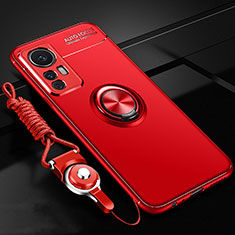 Funda Silicona Carcasa Ultrafina Goma con Magnetico Anillo de dedo Soporte A06 para Xiaomi Mi 12 Pro 5G Rojo