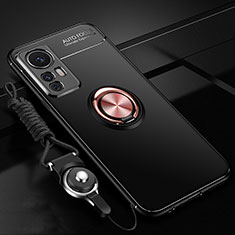Funda Silicona Carcasa Ultrafina Goma con Magnetico Anillo de dedo Soporte A06 para Xiaomi Mi 12S 5G Oro y Negro