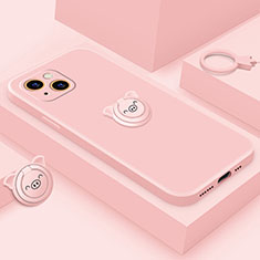 Funda Silicona Carcasa Ultrafina Goma con Magnetico Anillo de dedo Soporte A07 para Apple iPhone 13 Mini Oro Rosa